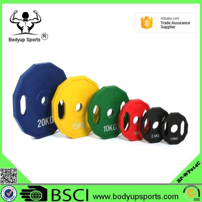 China Durable Two Polygonal Colored Rubber Coated Grips Barbell Weight Plates for sale