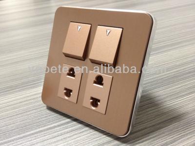 China Luxury Design Wall Switch 2 Buttons 2 Sockets Brushed Modern 86*86 for sale