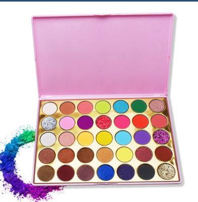 China Waterproof Vegan Eyeshadow Palette Nude 35 Color With Gold Tray Low Moq Glitter Matte Eyeshadow Palette Private Label for sale