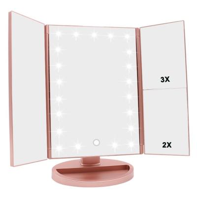 China Cosmetic Foldable Lighted Make Up Led Makeup Mirror With USB Fill Lights 22 Light Magnifying Mirrors for sale