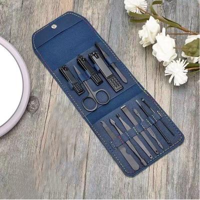 China 12 Finger Nail+Foot Nail in 1 Professional Pedicure Kit Stainless Steel Nail Scissors Grooming Kit with Black Travel Case for sale