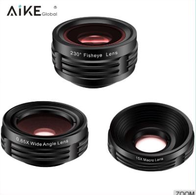 China Macro Travel External Camera 230 Wide Angle Fisheye Lens 3 in 1 Mobile Phone Camera Lens Kit for Android Phone for sale