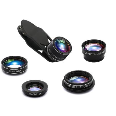 China Mobile Camera Lens Camera Movable Clip 5 in 1 Lens Ultra Wide Angle Fisheye Kit Lens with Zoom Aukey Macro Lenses for sale