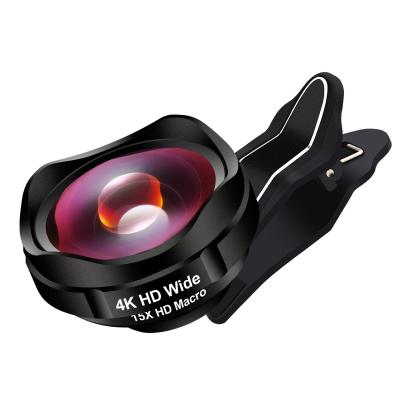 China Large Field of View 120 Degree 4K HD Wide Angle 15X 2 Macro in 1 Mobile Phone Camera Lens for iPhone Samsung for sale