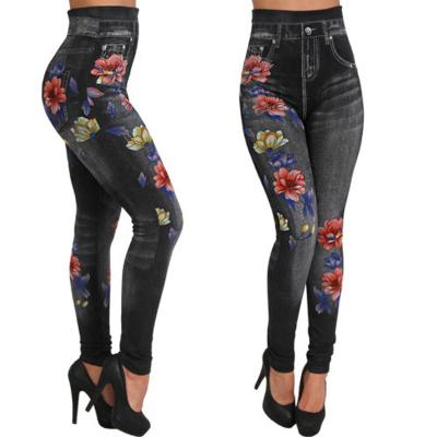 China 2019 summer women QUICK DRY hot style eamless embroidery printed denim yoga pants for sale