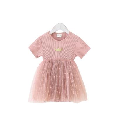 China Children's Skirts 1-4 Years Old Baby Summer Net Yarn Kids Knitted Short Sleeve Dresses Girls' Dresses For Kids for sale