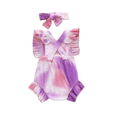 China Baby Jumpsuit Summer Flight Sleeveless Tie Dye Printed Baless Romper +Headband 2PCS Toddler Clothes For 0-24M for sale