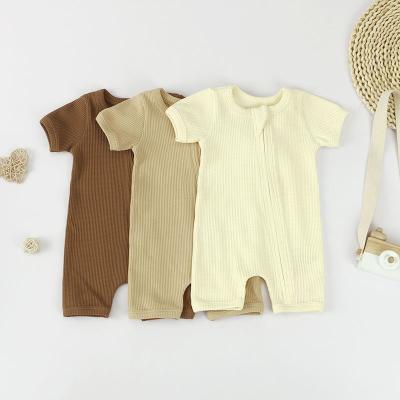 China Hot Summer New Arrivals Solid Knitted Waffle Zipper Overalls Baby Romper Zipper Overalls Baby Romper for sale