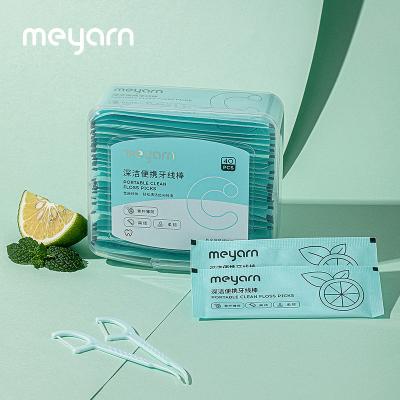 China Meyarn Eco-Friendly Customized Logo Plastic Eco Friendly Disposable Toothpick Dental Mint Waxed Dental Floss Pick For Oral Clean for sale