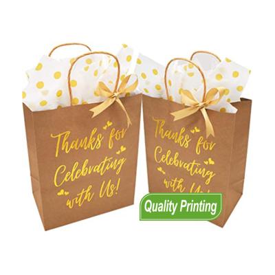 China Recyclable Wholesale Paper Gift Bag Reusable Solid Reusable Brown Paper Thank You Bag With Handles For Birthday Party for sale