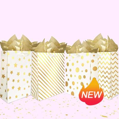 China Cute Gold Recyclable Metallic Foil Gift Bags Durable Paper Envelope Bags Ribbon Gift Bags For Mother's Day Easter Birthday for sale