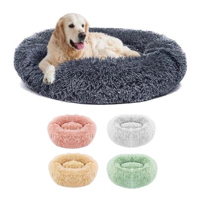 China Amazon Hit Pet Bed Breathable Washable Faux Fur Pet Bed Outdoor Removable Soothing Round Dog Bed for sale