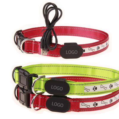 China Viable Sensitive Nylon Casual Neck Strap Fashion Dog Safety Collars Adjustable Glowing Dog LED Collar for sale