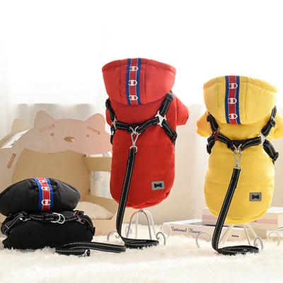 China Sustainable New Designer Dog Clothes Pet Supplies Winter Luxury Pet Jacket With Harness Adjustable Chest Strap for sale