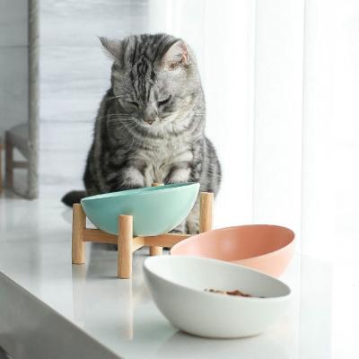 China Sustainable Bowl Feeders Ceramic Pet Food Bowl Wooden Pet Sticks Raised Bowl for sale