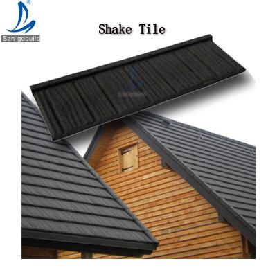 China Modern Hot Sale South Africa Alu Stone Coate Metal Roof Tile Zinc 150g Shake Wood Tile Replaced Thatch Tile for sale