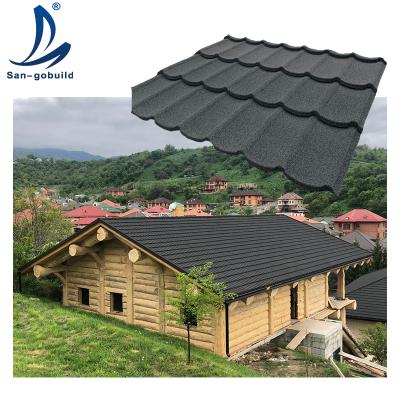 China New Tudor Type Roofing Tiles Houses Heavy Wind Building Materials Zambia Stone Coated Metal Roof Tile for sale