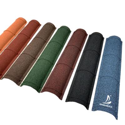 China Modern Long Span Ridge Garden Roof Color Stone Coated Ridge Hips Roof Tile Villa Roof Tiles for sale