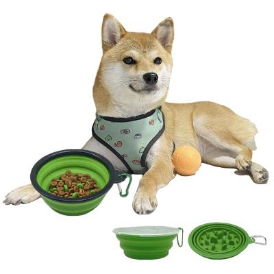 China Viable Silicone Portable Collapsible Slow Feeder Dog Water Bowl With Lid Folding Pet Bowl for sale