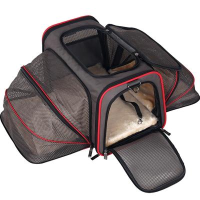 China Airline Approved Breathable Collapsible Cat Bag Dog Carrier Bilateral Expansion Soft Extra Roomy Side Carrier Pet Carrier for sale