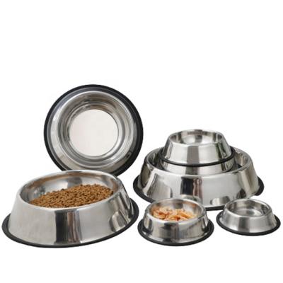 China Different Sizes Non Auto Slide Non Feeding Stainless Steel Dog Bowl Food Water Feeders Pets Roll Pet Custom Logo for sale