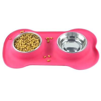 China Non-Automatic Dog Bowls Stainless Steel Dog Bowl With No Puddle Non-Slip Silicone Mat for sale