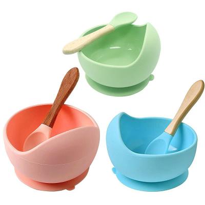 China BPA Free Food Grade Silicone Custom Stay Set Suction Slip Baby Kids Feeding Bowl With Spoon for sale