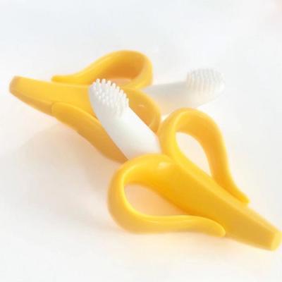 China 100%food grade non-toxic Teether Toy Silicone Banana Baby Teether 2022 Hot Sale Fruit Banana Baby Toothbrush Silicone Teether for sale