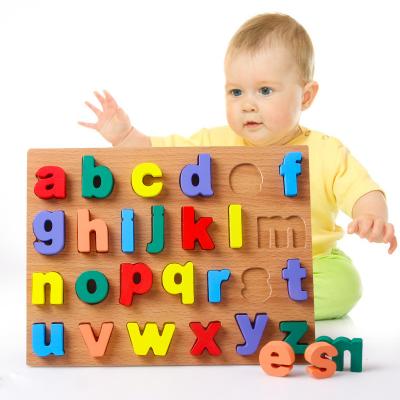 China Cartoon Toy Hot Selling Montessori 3D Educational Wooden English Alphabet Number Puzzles For Children for sale