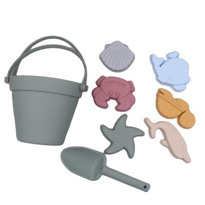 China Funny Toy Wholesale Portable BPA Free Silicone Bucket Beach Sand Toys Set Seaside Kids Baby Summer Beach Toys for sale