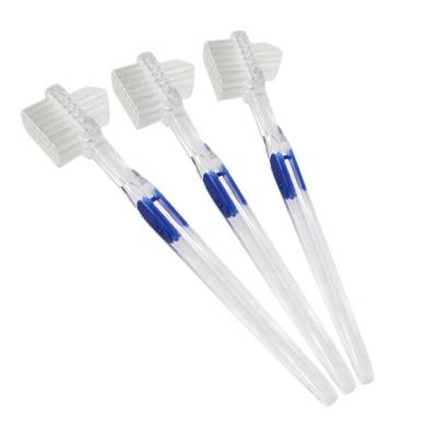 China Disposable double sided OEM denture toothbrush with blister card for sale