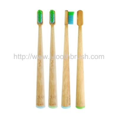 China Disposable Toothbrush Green Paint Round Handle Bamboo Bristle for sale