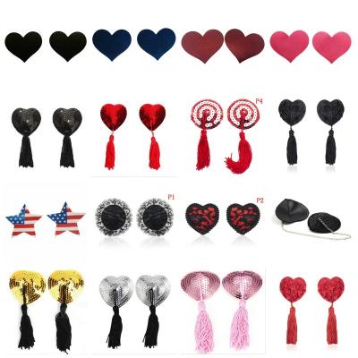 China Sexy Night Wear 1 Pair Sexy Pies Stickers Heart Shape Bra Nipple Cover Women Lingerie Sequin Tassel Breast Bra Nipple Cover Self Adhesive Cover for sale