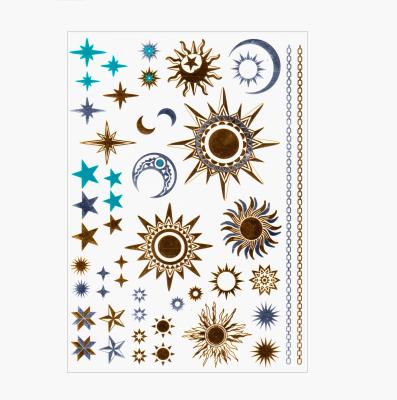 China XF Temporary Tattoo Stickers Kids Body Art Metallic Tattoo Stickers Temporary Palm Trees Silver Gold Moons Suns for sale