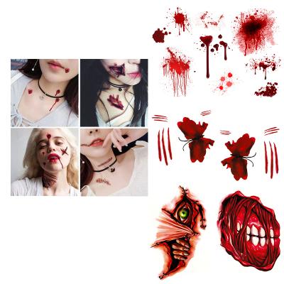 China Realistic Wound Scar Fake Makeup Fake Makeup Tattoo Sticker Halloween Temporary Waterproof Bloody Terror Wrapped Blood Tattoo Sticker for sale