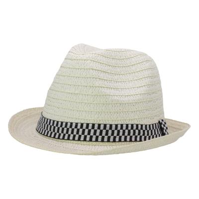 China Wheat Straw Character Summer Fashion Black Stripe Beach Hat For Women Natural Function Straw Fedora Hat Comfortable Color UPF 50+ for sale