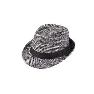 China Men Beige Striped Fedora Hat from Manufacturer Promotion Gifts Autumn Winter Adjustable Black Ribbon for sale