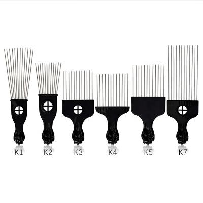 China Plastic Handle With Teeth ARLANY Metal Logo Black Afro Metal Comb Custom Set Hair Picks Wig Braid Hair Styling Comb Fist Metal Hair Comb for sale