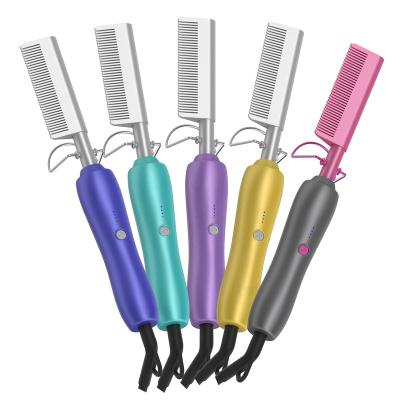 China Outdoor Portable Travel Anti-scald Electric Hot Hair Straightener Comb Beard Straightener Comb Titanium Alloy Heating Comb for sale