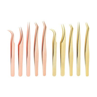 China Elegant High-end Finish ARLANY Custom Rose Gold Straight Logo and Curved Eyelash Extension Tweezers Stainless Steel Precision Tweezers for sale