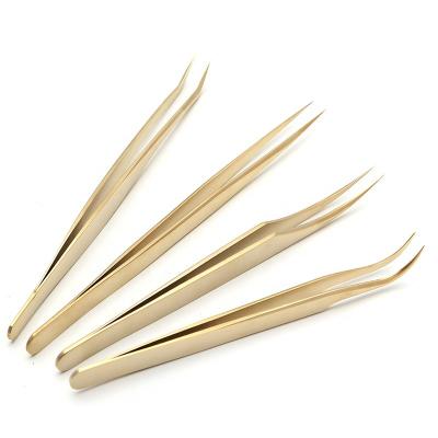 China Arlany Customized Golden Tweezers Elegant Top Grade Stainless Steel Precision Finish Volume Eyelash Extensions Tweezers Top Tweezers for sale