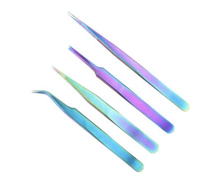 China ESD ARLANY 4pcs Anti-Static Precision Tweezers Kit Anti-Static Eyelash Extension Tweezers Set Rainbow Stainless Steel Tweezers for sale