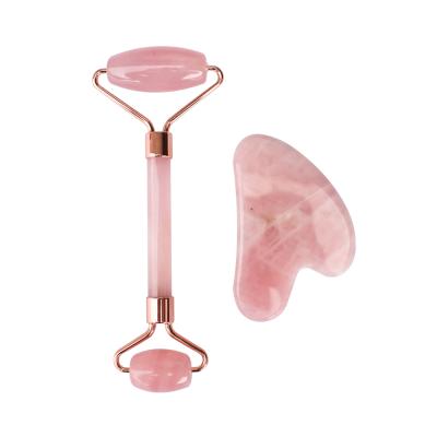 China Wholesale Face Lift Reduce Puffiness and Wrinkles Beauty Face Massage Roller Gua Sha Set Jade Round Roller for sale