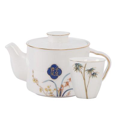 China Viable Traditional Lanolin Jade Porcelain Tea Set Household Flower Porcelain Tea Set for sale