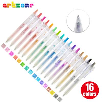 China Glitter School Cheap Branded Design Retractable Gel Pen Coloring Glitter Colored Highlighter Art Gel Ink Pens For Journal for sale