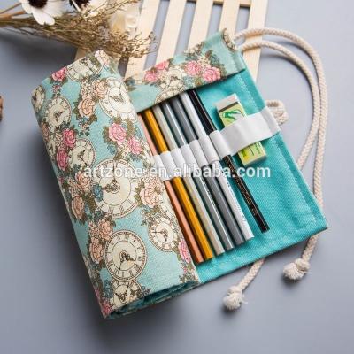 China OEM Custom 24/36/48/72 Washable Students And Artist's Gift Canvas Wrap Roll Up Pencil Bag for sale