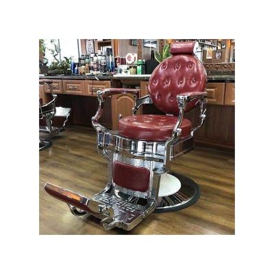 China Vintage Modern Heavy Duty Barber Chair Cheap Hair Salon Furniture Custom Antique Barber Chair Black and Gold for sale