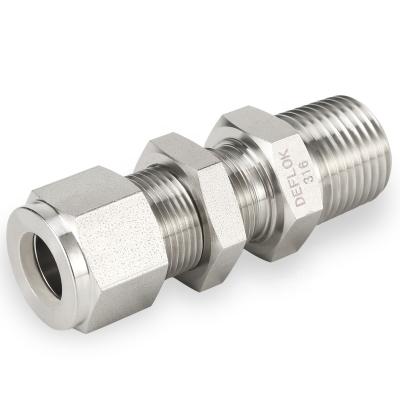 China 316 Forged S.S 316 Male Threaded 6000PSI Stainless Steel 6mm Male Ferrule Compression Tube Bulkhead 12mm Fittings Twin Connector for sale