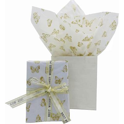 China Waterproof Gold Foil Gift Wrapping Metal Paper 17gsm Gold Foil Printed Biodegradable Tissue Clothing Custom Wrapping Paper for sale