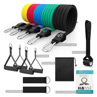 China OEM Logo Home Workouts Natural Latex Resistance Eco-Friendly Tubes Set Exercise Bands With Door Anchor Carry Bag Legs Ankle Straps Handles for sale